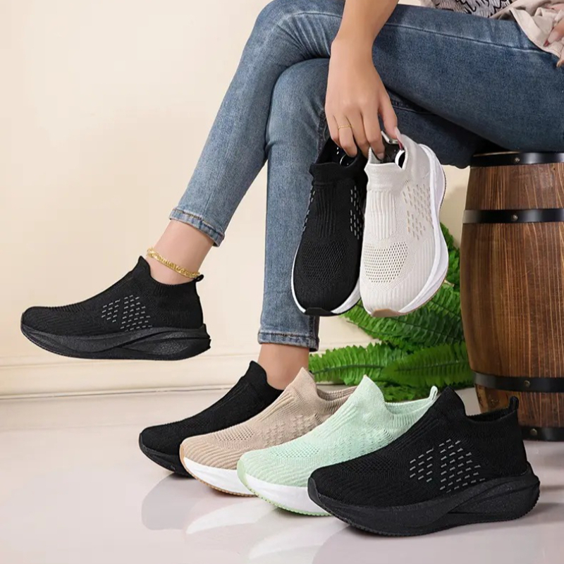 Knit Fabric Lace Up Sneakers - Scarpe da Corsa Unisex Slip-on Traspiranti