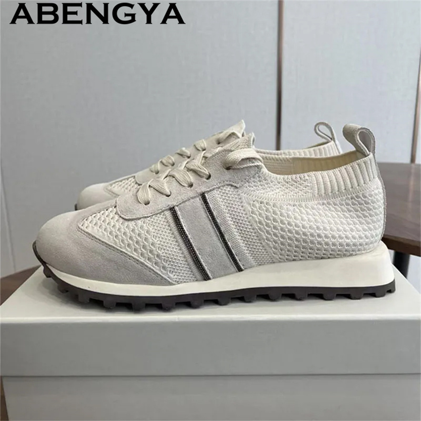 Scarpe Basse Casual da Donna c - Knit Fabric Lace Up Sneakers recensione e prezzo